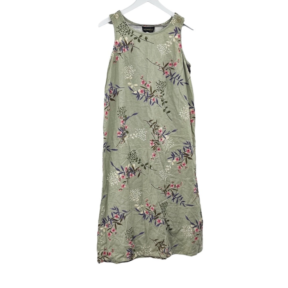 Vintage Y2K Floral Fairycore Green Midi Dress Size Petite Large